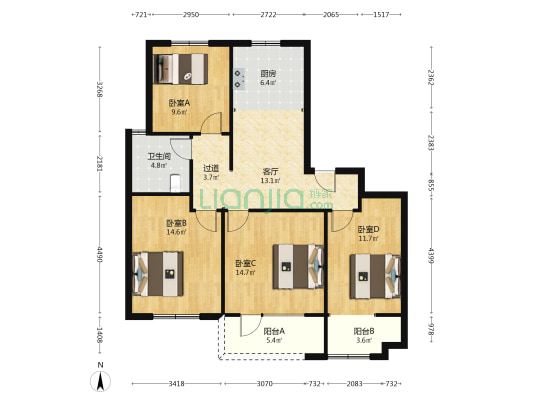 高创水岸蓝湾 4室1厅1卫 128平方