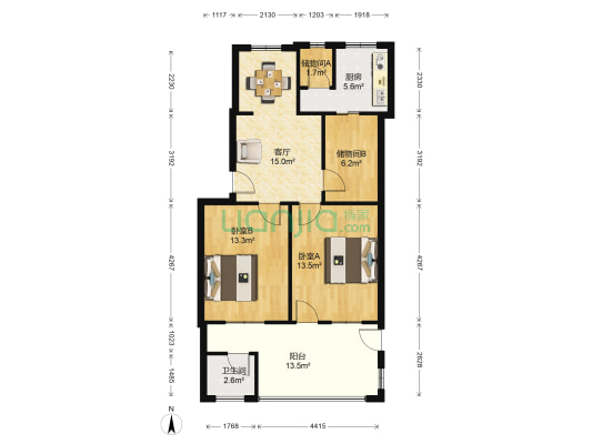化工部长沙设计研究院 2室1厅1卫 67平方