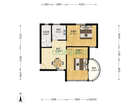长春小区 2室1厅1卫 60平方
