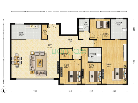 华发龙湖天曜 4室1厅3卫 185平方