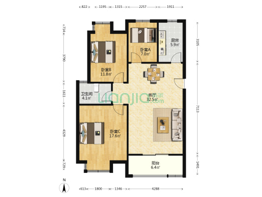 高旺新寓 3室1厅1卫 99平方
