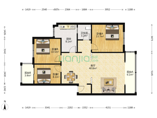 鱼凫路47号院 3室1厅1卫 107平方