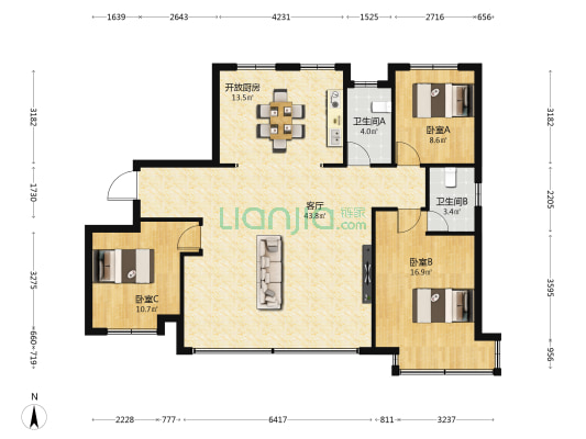 东尚名庭 3室1厅2卫 139平方
