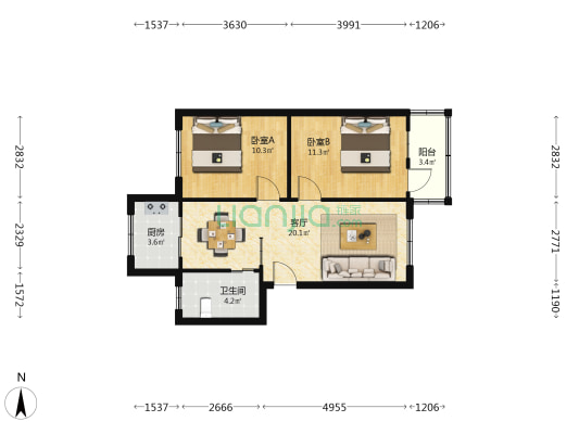 承德商城花园小区 2室1厅1卫 68平方