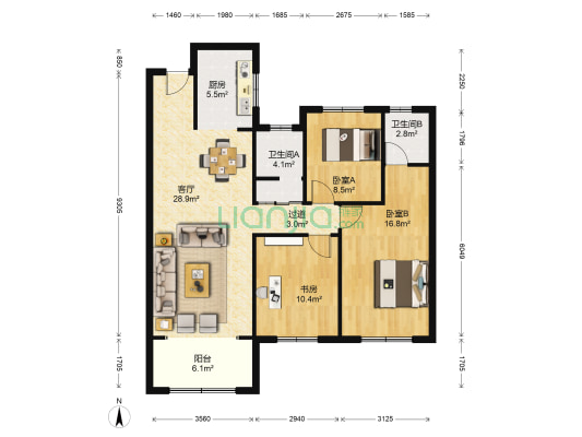 南飞鸿华洲城云顶 3室1厅2卫 132平方