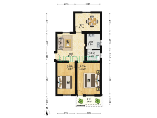 集美工业学校宿舍 2室2厅1卫 73平方