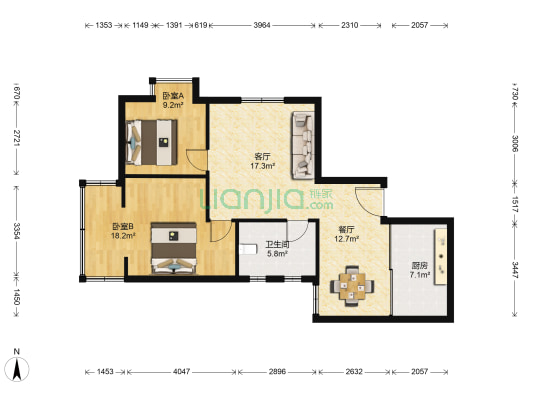 桃花街 2室2厅1卫 89平方
