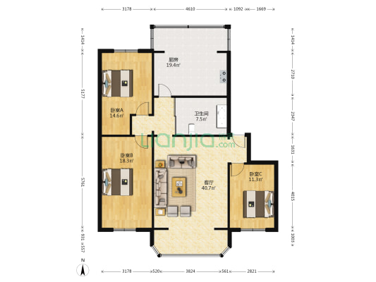 宏峰小区 3室1厅1卫 141平方