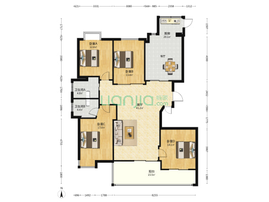 世纪公馆 4室1厅2卫 173平方