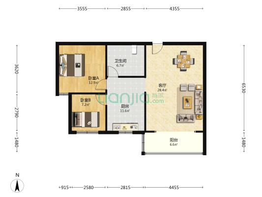 将军花园 2室1厅1卫 101平方