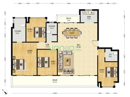 宝能滇池九玺 4室1厅3卫 192平方
