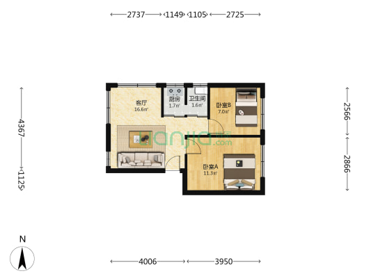 华中路 2室1厅1卫 49平方