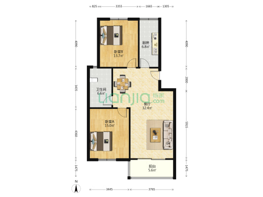八林新寓一期 2室1厅1卫 92平方