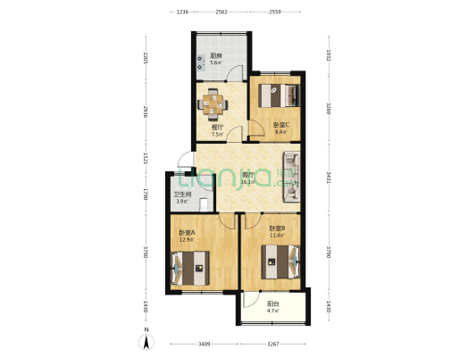 恒联小区 3室2厅1卫 81平方