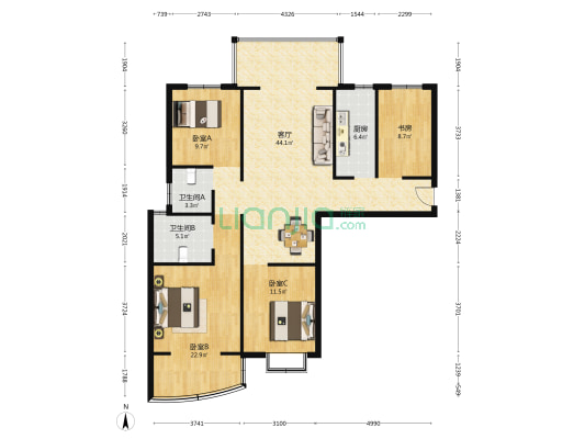 九里现代城 4室1厅2卫 147平方