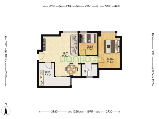 丽江花园丽彦楼 2室1厅1卫 66平方