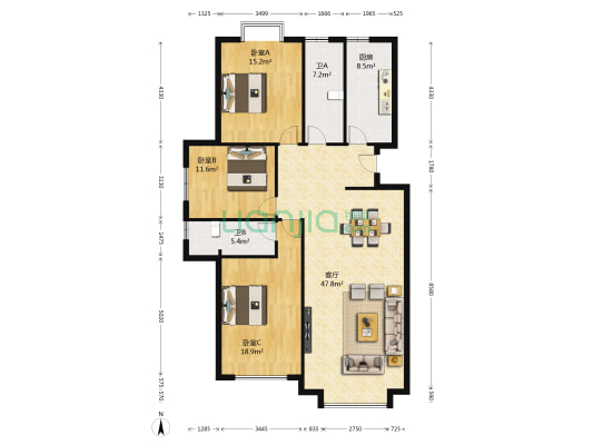 中廣宜景湾·尚城 3室1厅2卫 157平方