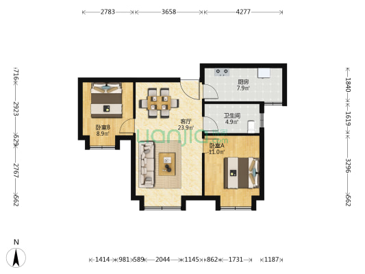北科建·水岸华府 2室1厅1卫 79平方