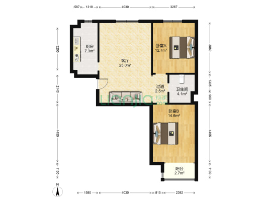 开元国际 2室1厅1卫 105平方