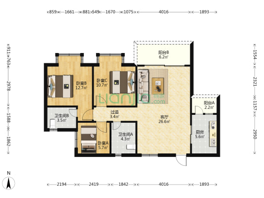 长堤明珠 3室1厅2卫 99平方