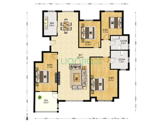 领秀城漫山香墅东一区 4室1厅2卫 181平方