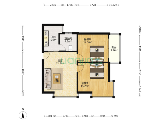 中建桂苑银桂苑 2室1厅1卫 83平方