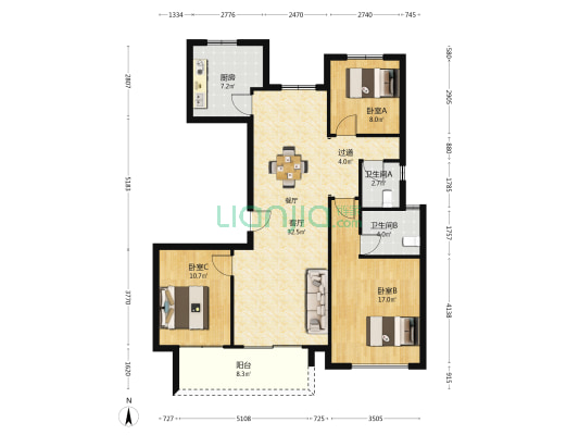 星联·柒号院 3室1厅2卫 127平方