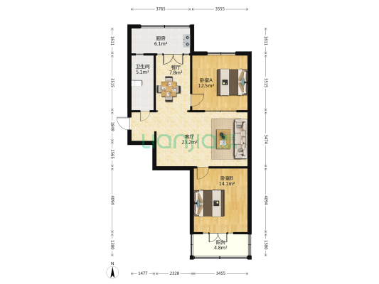 房地局宿舍 2室2厅1卫 89平方