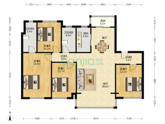 翰林首府 4室1厅2卫 141平方