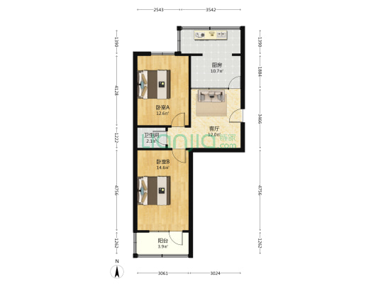 环城南路中段19号 2室1厅1卫 66平方