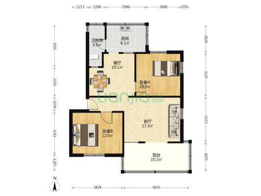 凤凰街58号大院 2室2厅1卫 72平方
