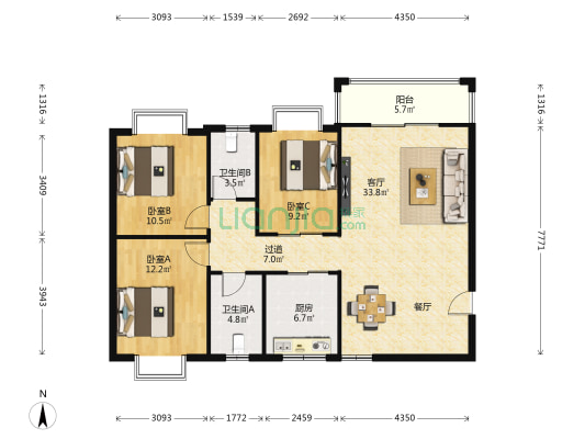 碧溪花园 3室1厅2卫 127平方