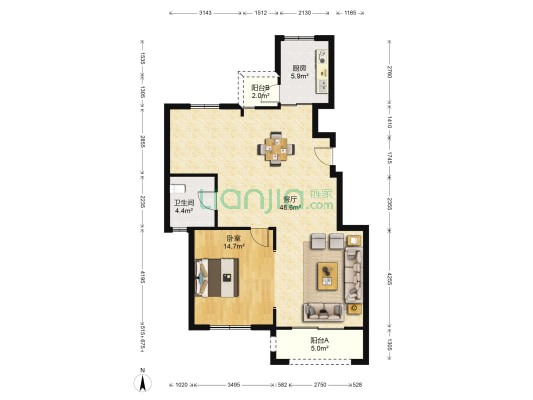 南桥花苑 1室1厅1卫 95平方