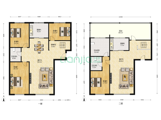 陇能家园B区 4室2厅3卫 237平方