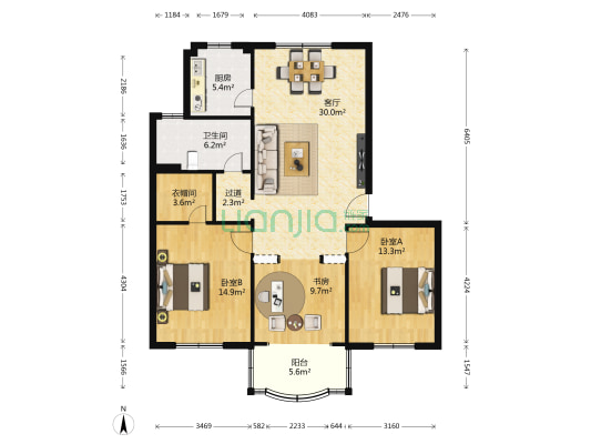 洪园新村 3室1厅1卫 113平方