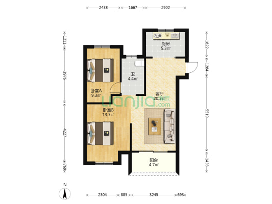 中建葛店之星 2室1厅1卫 75平方