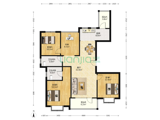 海德公馆 4室1厅2卫 137平方