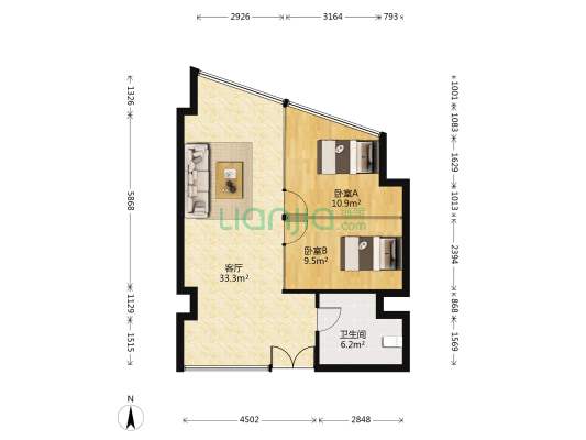 金桥国际广场 2室1厅1卫 98平方