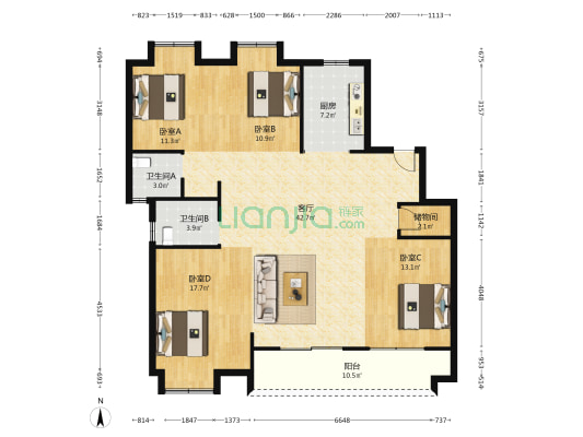 美联·奥公馆 4室1厅2卫 141平方