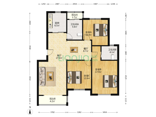 锦翠苑 3室2厅2卫 122平方