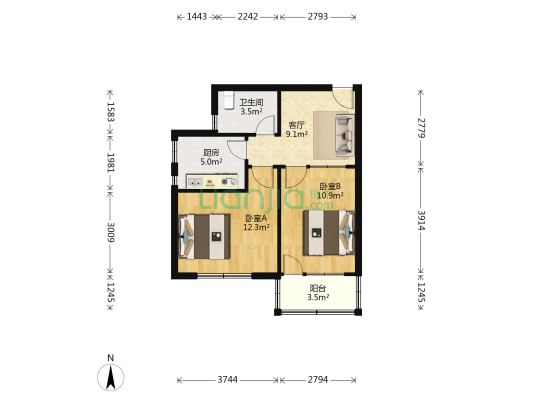 中和园南区 2室1厅1卫 53平方