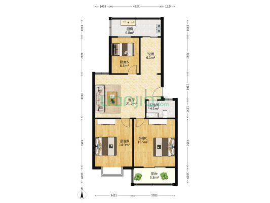 地矿家园 3室1厅1卫 96平方