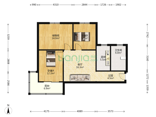 团结新村 2室1厅1卫 85平方