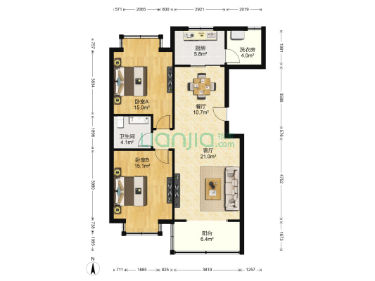 一璟苑小区 2室2厅1卫 107平方