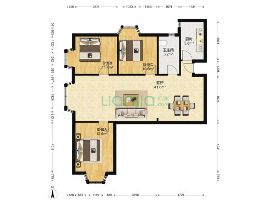 树发大厦 3室1厅1卫 115平方