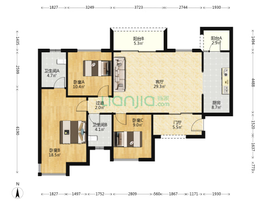 星悦礼玉金湾玉麟阁C区 3室1厅2卫 120平方