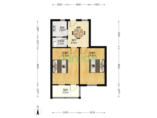 人民路64号 2室1厅1卫 61平方