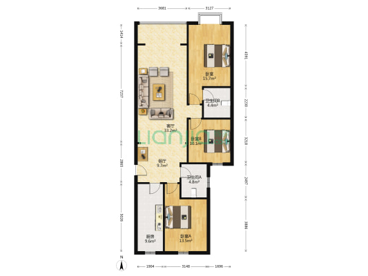 太铁龙兴苑 3室2厅2卫 136平方