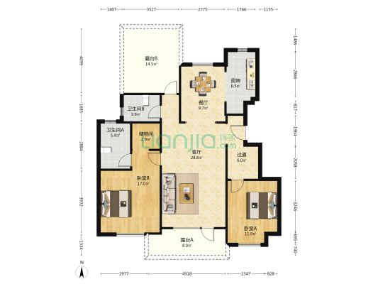 裕华西道189号 2室2厅2卫 114平方