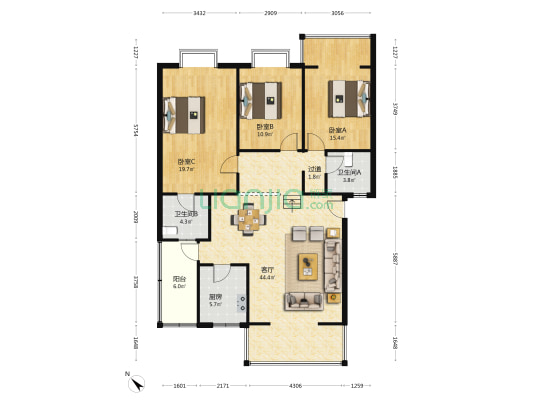 胜利街82号 3室1厅2卫 126平方